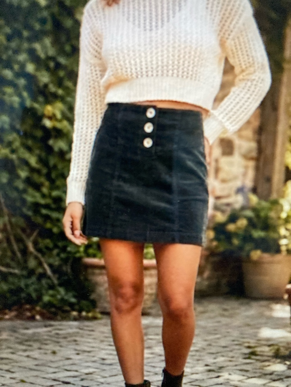 Free People Every Minute Every Hour Corduroy Mini Skirt Black Button Front S599